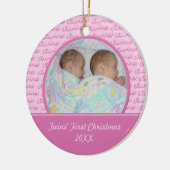 Roze tweelingen eerste kerstfoto-versiering keramisch ornament (Links)