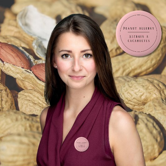 Roze Tweetalige pinda Allergie Alert Spaans Ronde Button 5,7 Cm