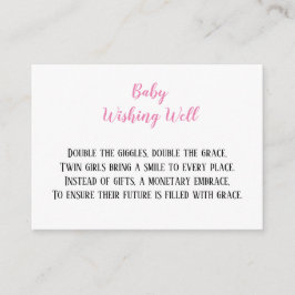 Roze Twin Baby Meisjes Wishing Well Baby shower Informatiekaartje