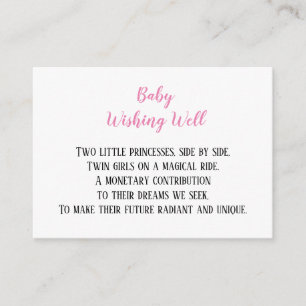 Roze Twin Baby Meisjes Wishing Well Baby shower Informatiekaartje