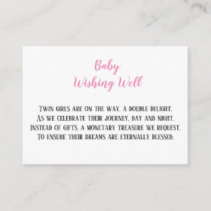 Roze Twin Baby Meisjes Wishing Well Baby shower Informatiekaartje
