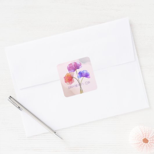 Roze Twin Mom Bloemen voor Moederdag Vierkante Sticker (Envelop)