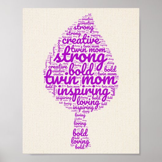 Roze Twin Mom Leaf Shaped Word Cloud Poster (Voorkant)