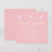 Roze Twinkel Sprei Ster Babyfeest Uitnodiging (Voorkant / Achterkant)