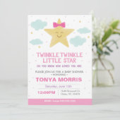 Roze Twinkle Little Star Baby shower Invitation Kaart (Staand voorkant)