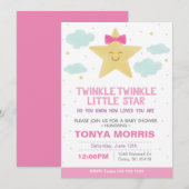 Roze Twinkle Little Star Baby shower Invitation Kaart (Voorkant / Achterkant)