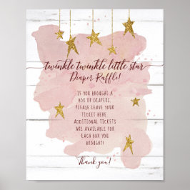 Roze Twinkle Little Star Gold Diaper Raffle Sign Poster