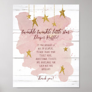 Roze Twinkle Little Star Gold Diaper Raffle Sign Poster