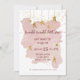 Roze Twinkle Little Star Gold Girl Baby shower Kaart