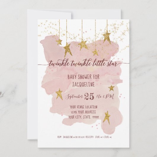 Roze Twinkle Little Star Gold Girl Baby shower Kaart (Voorkant)