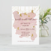 Roze Twinkle Little Star Gold Girl Baby shower Kaart (Staand voorkant)