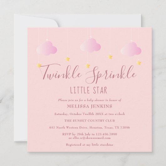 Roze Twinkle Sprinkle Kleine Ster Baby Shower Kaart (Voorkant)