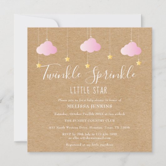 Roze Twinkle Sprinkle Little Star Baby shower Boho Kaart (Voorkant)