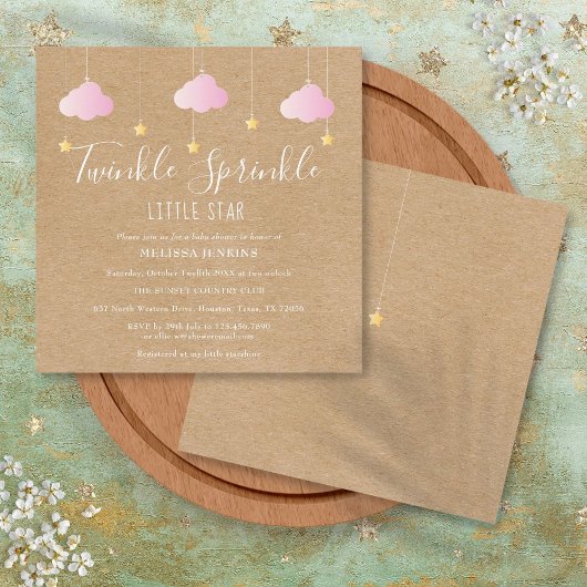 Roze Twinkle Sprinkle Little Star Baby shower Boho Kaart
