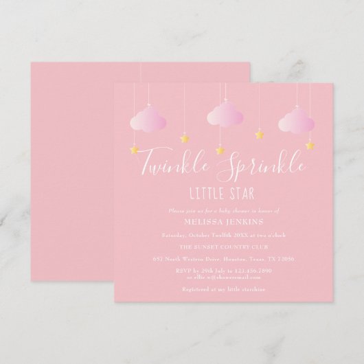 Roze Twinkle Sprinkle Little Star Baby shower Kaart (Voorkant / Achterkant)