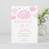 Roze Twinkle Star Cloud Baby Sprinkle Kaart (Staand voorkant)
