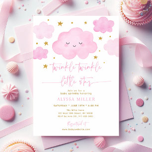 Roze Twinkle Star Cloud Baby Sprinkle Kaart