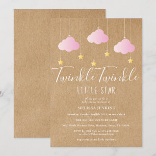 Roze Twinkle Twinkle Baby Shower Rustieke Kraft Kaart