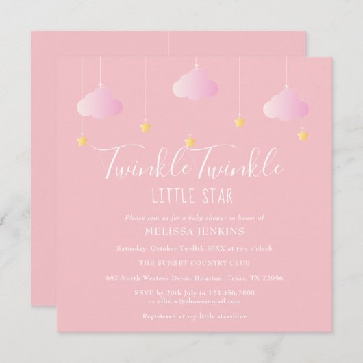 Roze Twinkle Twinkle Little Star Baby Shower Kaart (Voorkant / Achterkant)