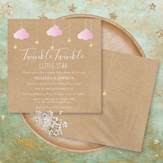 Roze Twinkle Twinkle Little Star-Baby shower Kaart