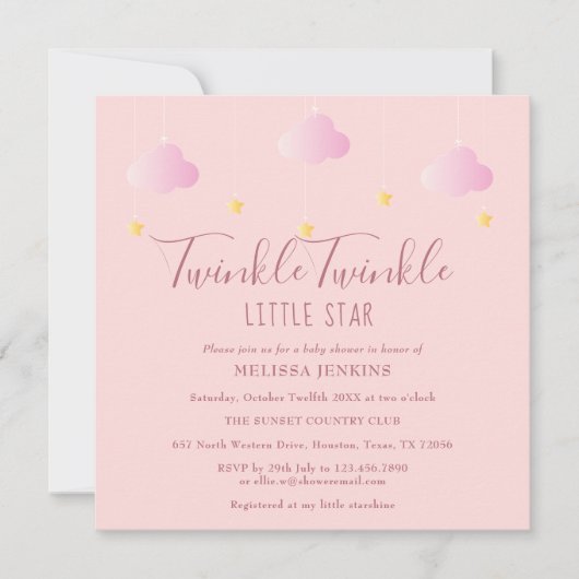 Roze Twinkle Twinkle Little Star-Baby shower Kaart (Voorkant)