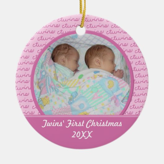 Roze Twins First Christma Ornament (Voorkant)