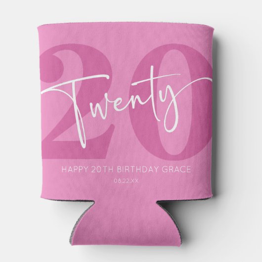 Roze Twintigste Twintigste Twintigste Verjaardagsf Blikjeskoeler (Achterkant)