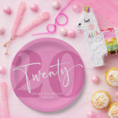 Roze Twintigste Twintigste Twintigste Verjaardagsf Papieren Bordje (Feest)