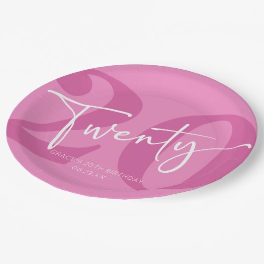 Roze Twintigste Twintigste Twintigste Verjaardagsf Papieren Bordje (Gekanteld)