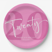 Roze Twintigste Twintigste Twintigste Verjaardagsf Papieren Bordje (Voorkant)