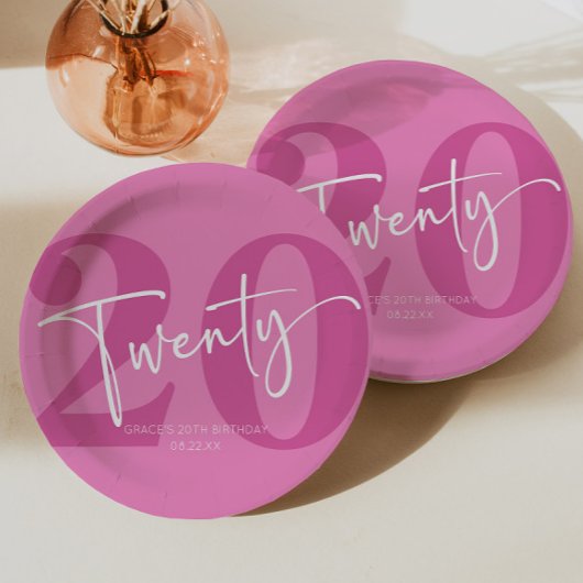 Roze Twintigste Twintigste Twintigste Verjaardagsf Papieren Bordje
