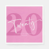 Roze Twintigste Twintigste Twintigste Verjaardagsf Servet (Voorkant)