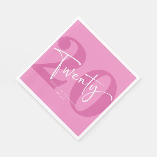 Roze Twintigste Twintigste Twintigste Verjaardagsf Servet (Hoek)