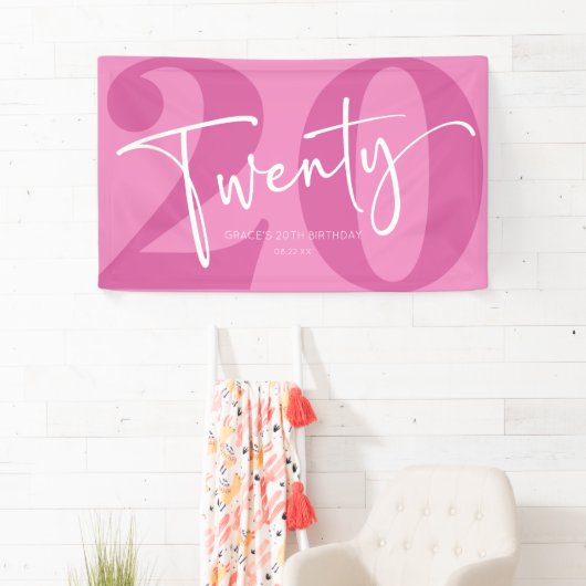 Roze Twintigste Twintigste Twintigste Verjaardagsf Spandoek (Insitu)