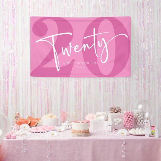 Roze Twintigste Twintigste Twintigste Verjaardagsf Spandoek (Feest)