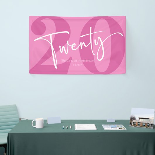 Roze Twintigste Twintigste Twintigste Verjaardagsf Spandoek (Beurs)