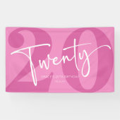 Roze Twintigste Twintigste Twintigste Verjaardagsf Spandoek (Horizontaal)
