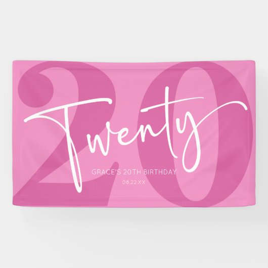 Roze Twintigste Twintigste Twintigste Verjaardagsf Spandoek (Horizontaal)
