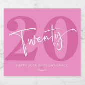 Roze Twintigste Twintigste Twintigste Verjaardagsf Sparkling Wijnetiket (Enkel label)