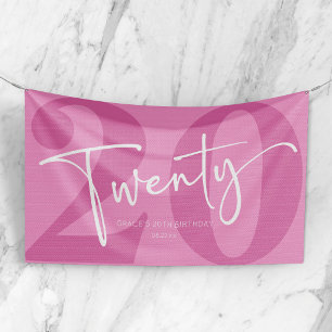 Roze Twintigste Verjaardagsfeestje Spandoek