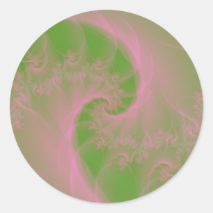 Roze Twist op Groene Ronde Sticker