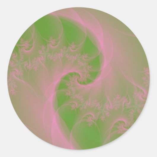 Roze Twist op Groene Ronde Sticker (Voorkant)