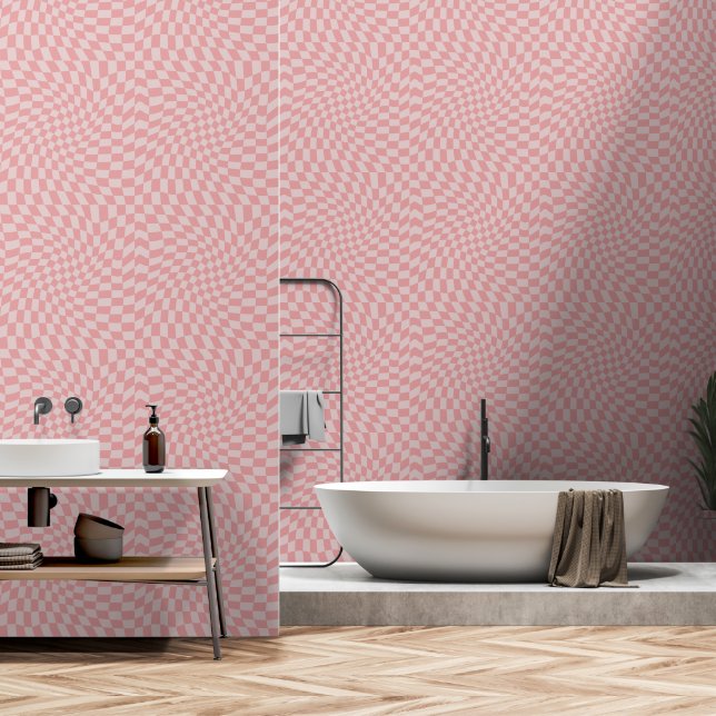 Roze Twisted Checkerboard Behang (Badkamer)