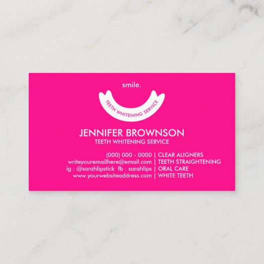 Roze twitseringsservice Minimale orale zorg Visitekaartje (Achterkant)