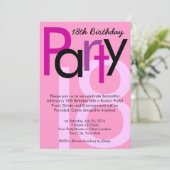 Roze Type 18e Verjaardagsfeestuitnodiging Kaart (Staand voorkant)