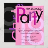 Roze Type 18e Verjaardagsfeestuitnodiging Kaart (Voorkant / Achterkant)