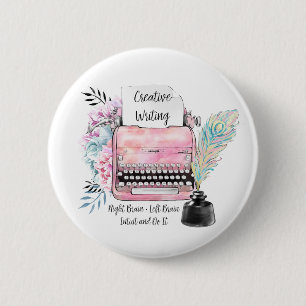 roze typemachine creatief schrijven ronde button 5,7 cm