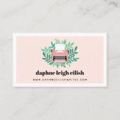 Roze Typewriter Greenery Auteur Schrijver Visitekaartje (Voorkant)