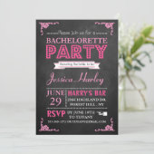 Roze Typografie Chalkboard Bachelorette Party Kaart (Staand voorkant)