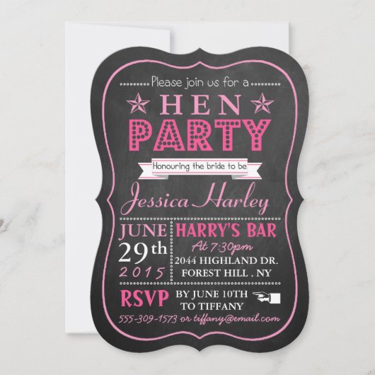Roze Typografie Chalkboard Hen Party Kaart (Voorkant)